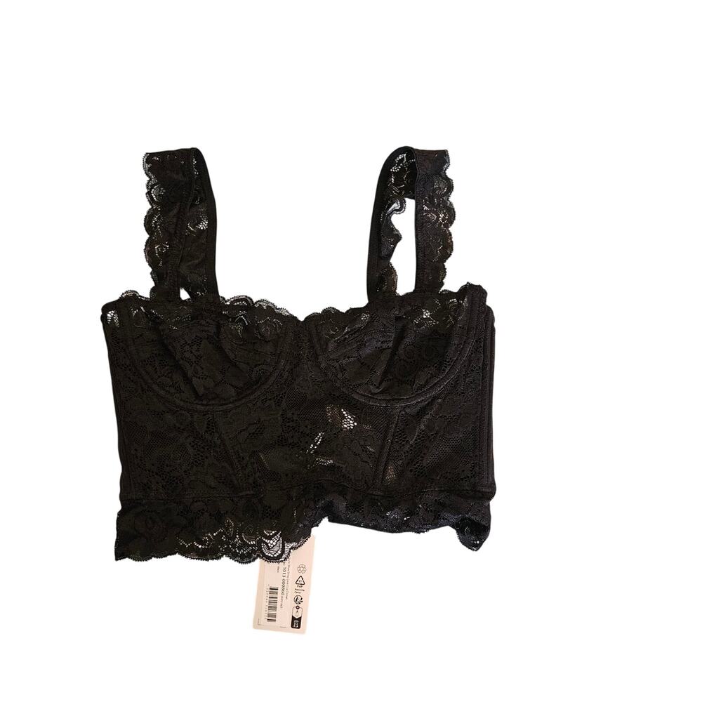 NA-KD NWT Small Black Lace Corset Top Wide Strap Underwire Bustier